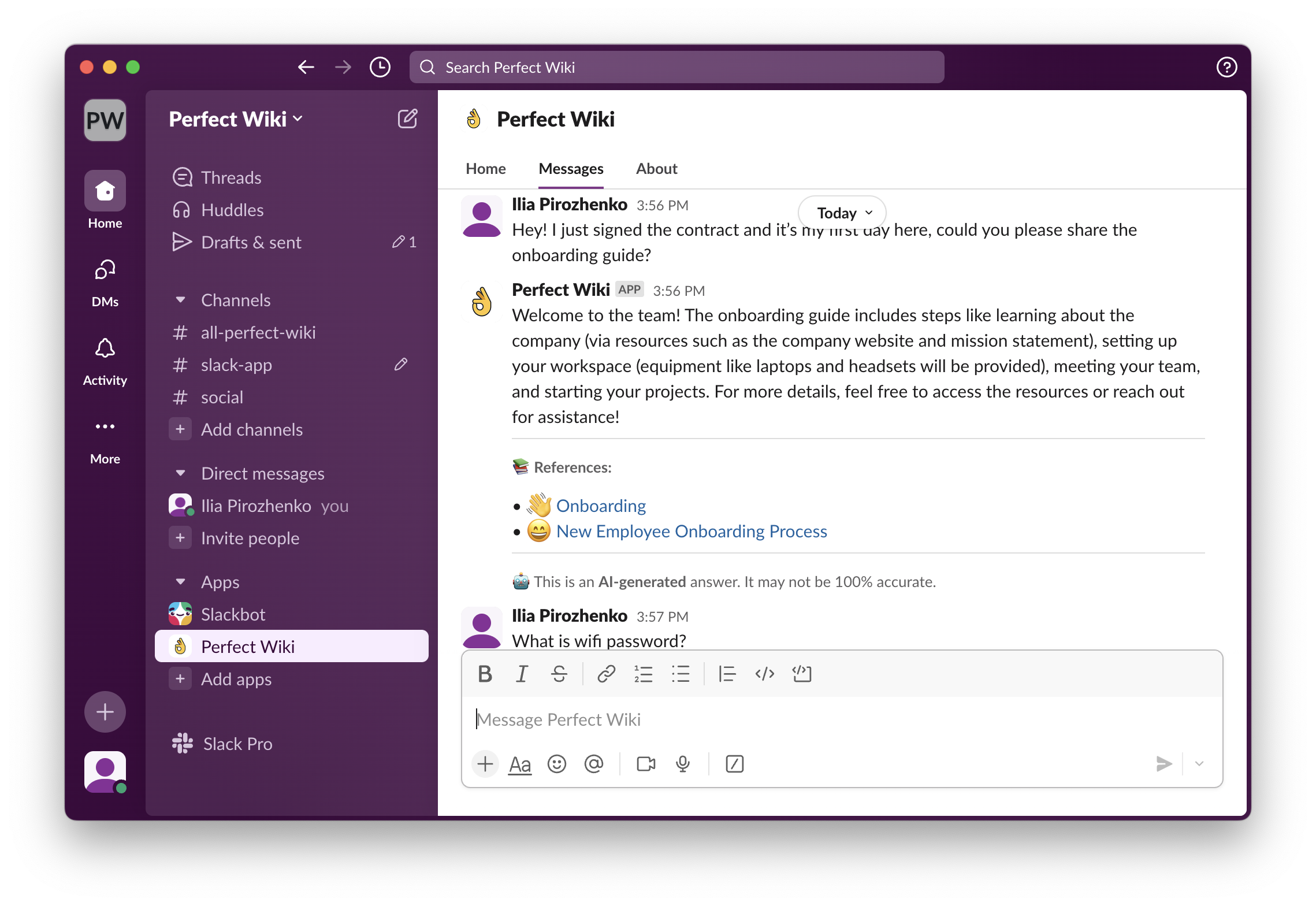 Perfect Wiki in Slack