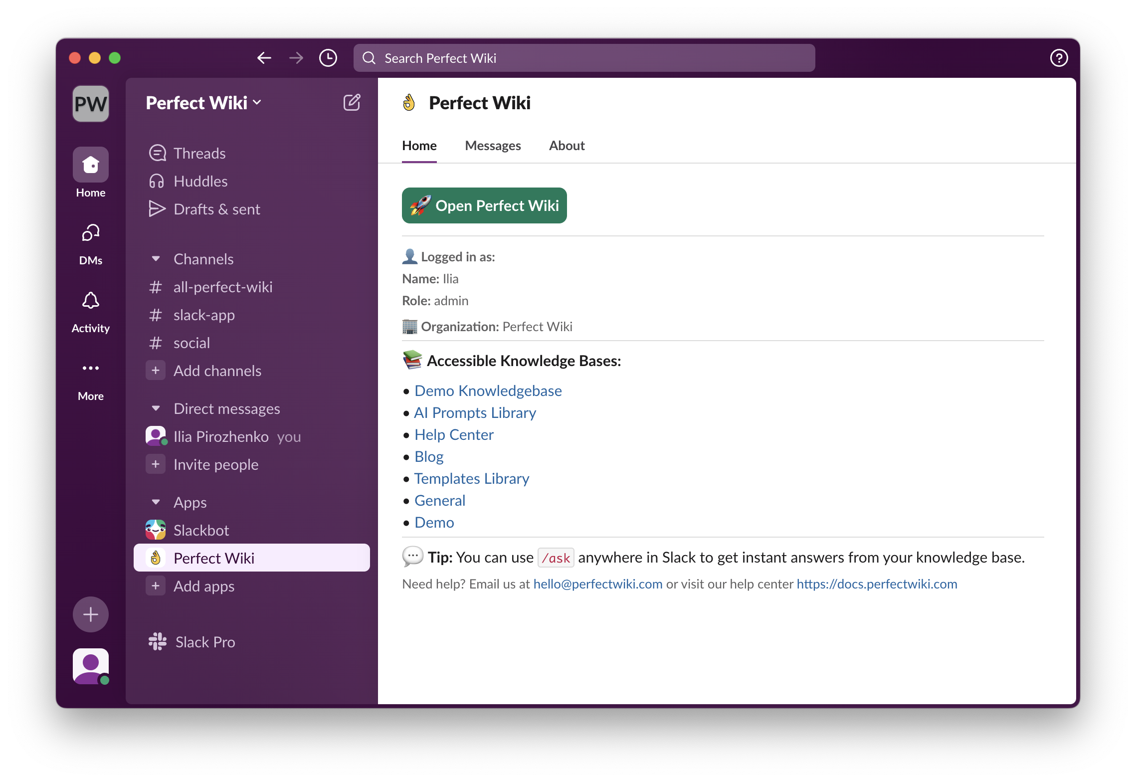 Perfect Wiki in Slack